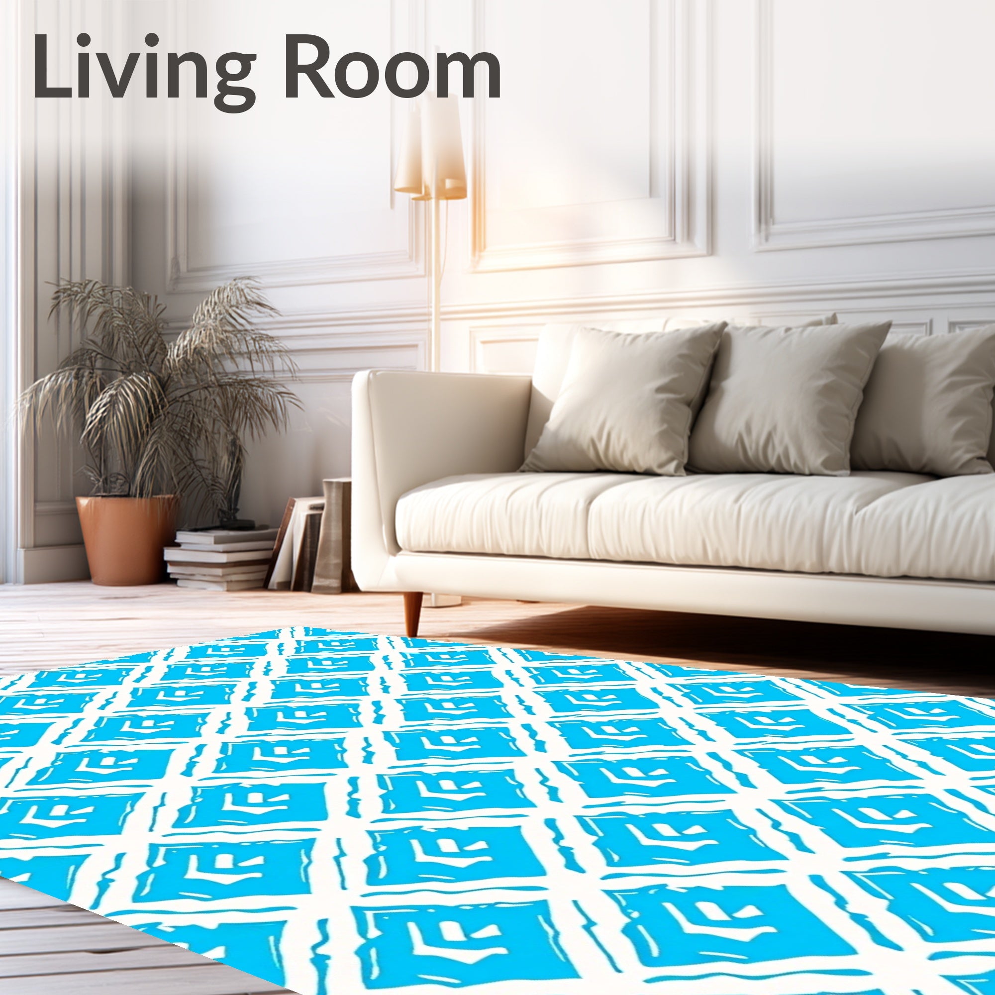 Bright Cyan Diamond Geometric Rhombus Rug