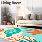Turquoise Turtle Coral Reef Scene Rug