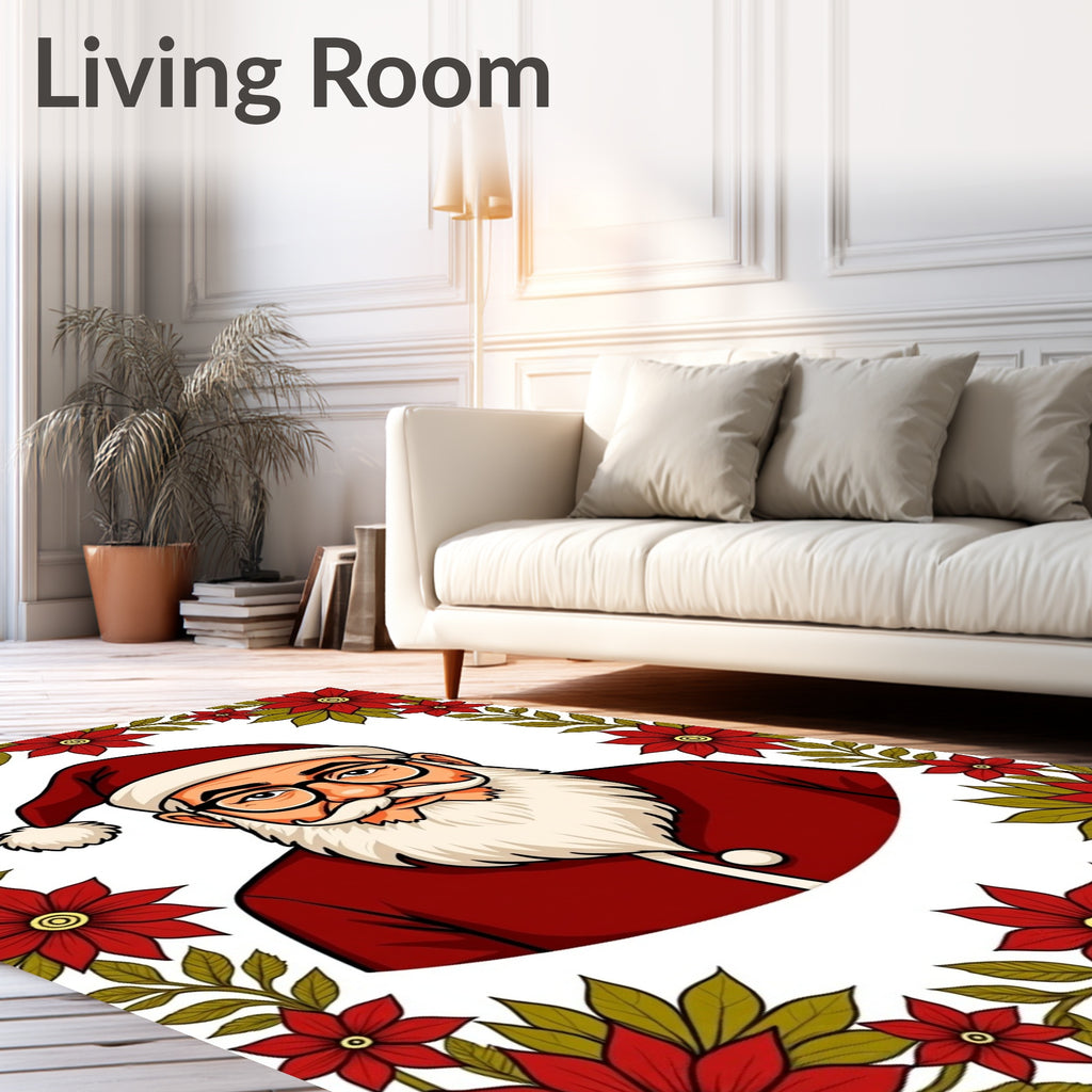 Festive Christmas Santa Poinsettia Garland Rug