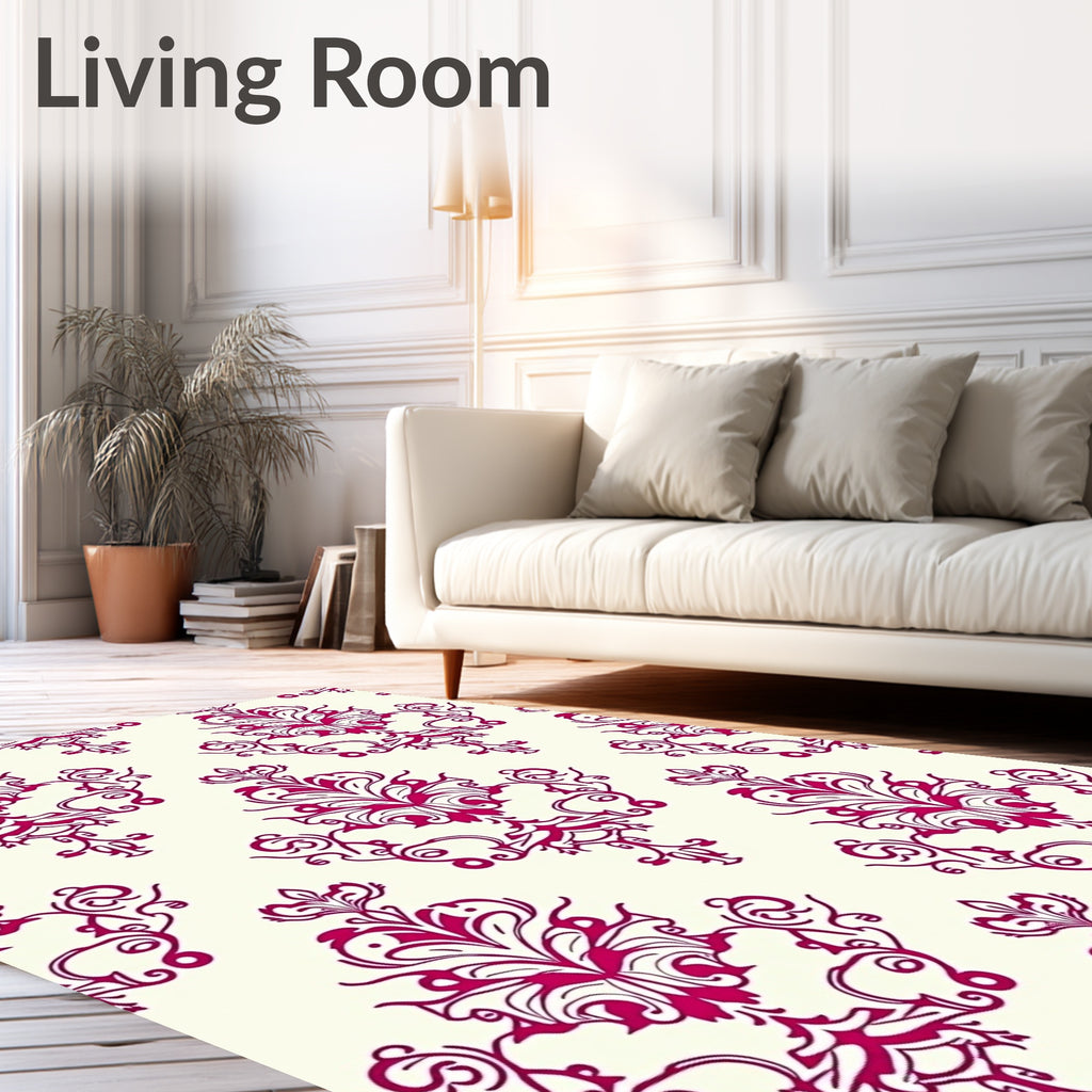 Crimson Baroque Floral Swirl Rug