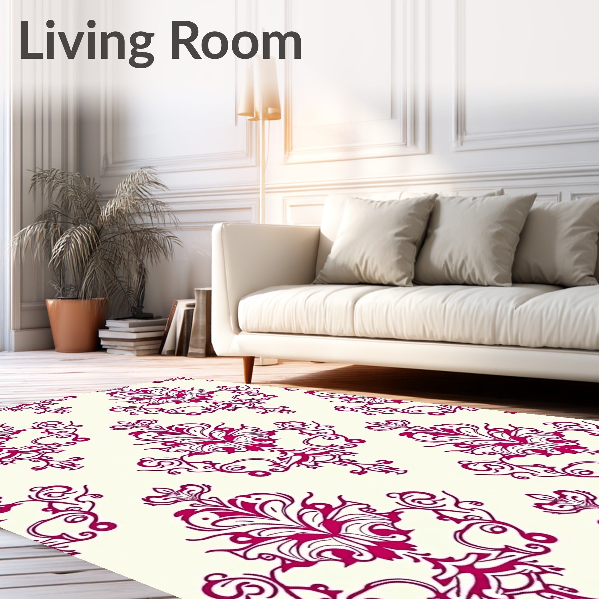 Crimson Baroque Floral Swirl Rug
