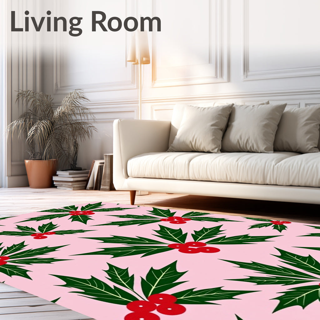 Green Holly Berry Garland Pink Rug