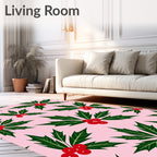 Green Holly Berry Garland Pink Rug