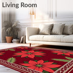 Vibrant Red Floral Bordered Poinsettias Rug