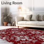 Deep Red White Medieval Floral Rug