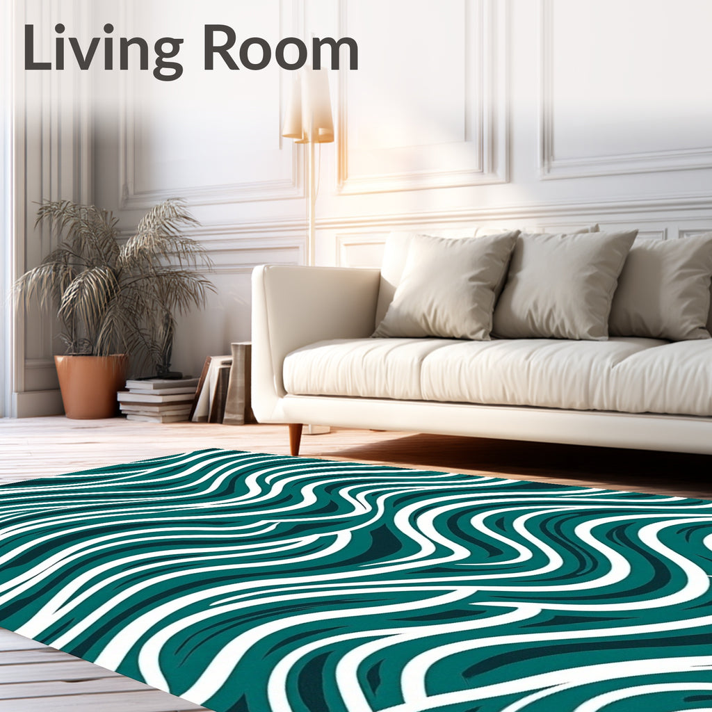 Deep Teal White Flowing Waves Rug