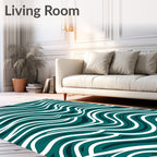 Deep Teal White Flowing Waves Rug
