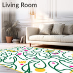 Whimsical Yellow Bird Green Swirl Rug