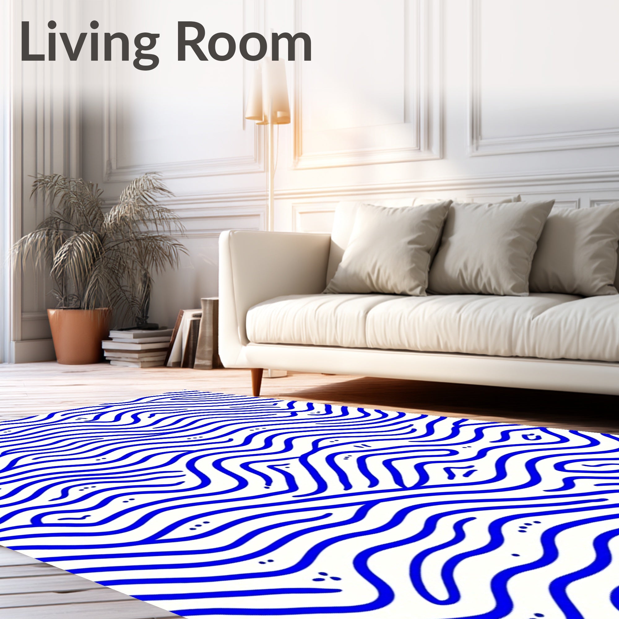 Deep Blue Wavy Organic Lines Rug