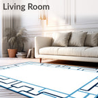 Navy Light Blue Geometric Interlocking Border Rug