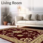 Deep Red and Gold Floral Scroll Rug