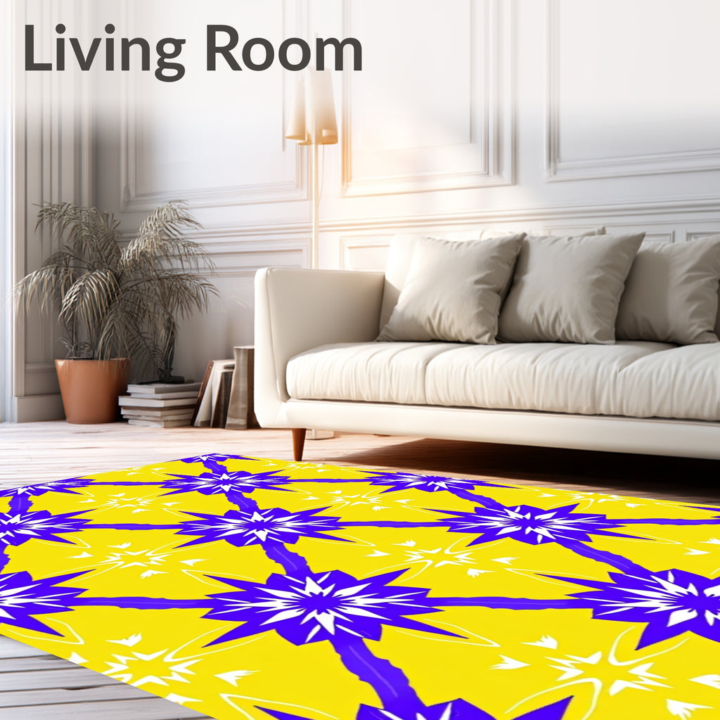 Vibrant Yellow Blue Starburst Rug