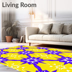 Vibrant Yellow Blue Starburst Rug