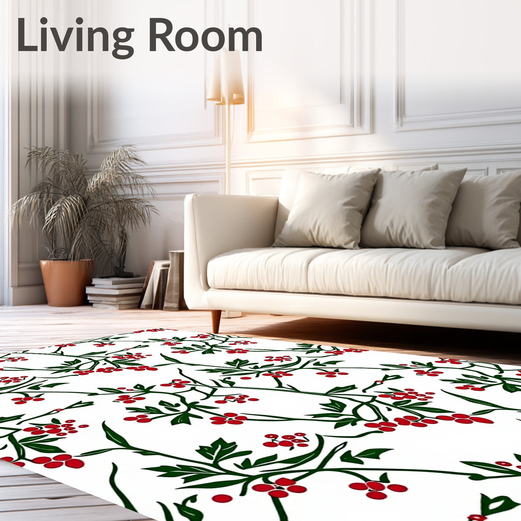 Red Berry Vine Whimsical Floral Rug