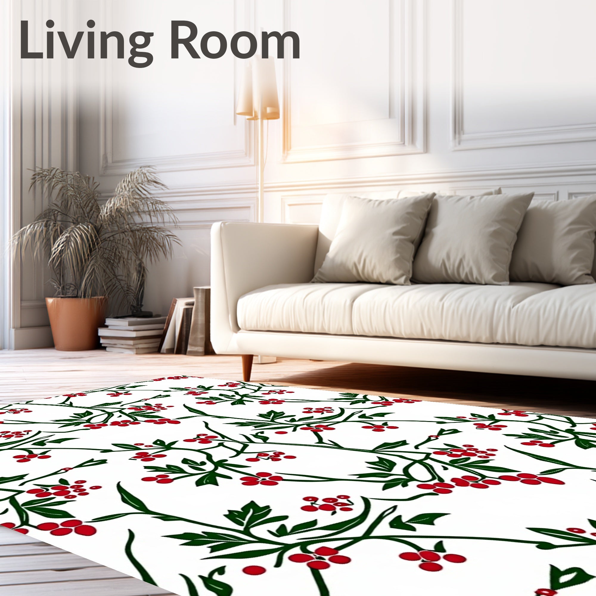 Red Berry Vine Whimsical Floral Rug