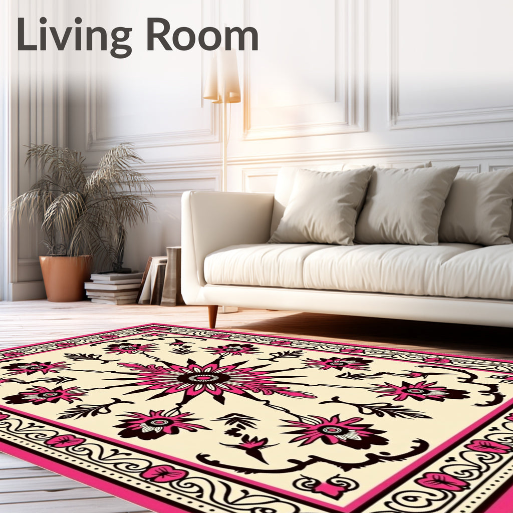 Vibrant Pink Floral Sunburst Meadow Rug