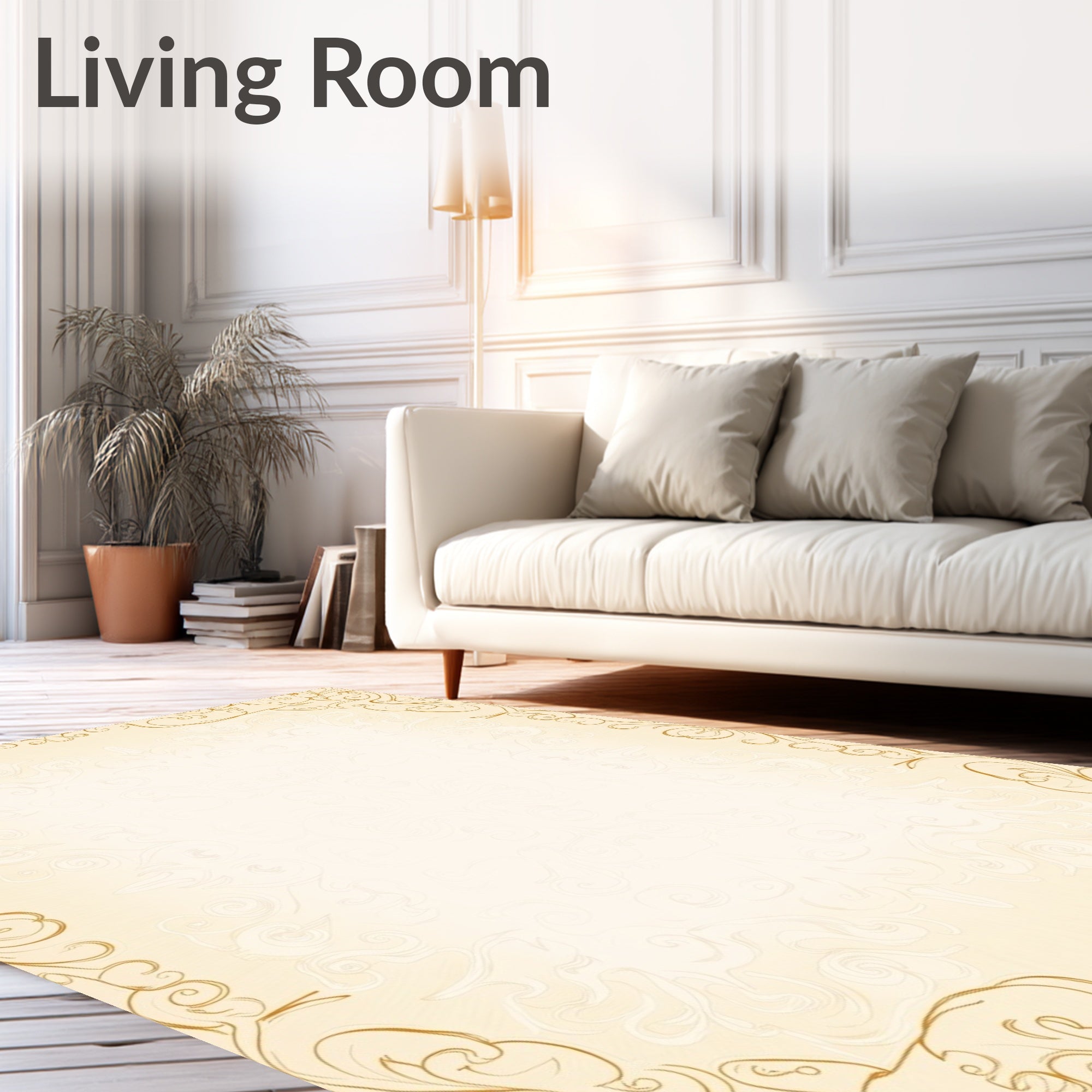 Golden Flourish Scrollwork Frame Rug