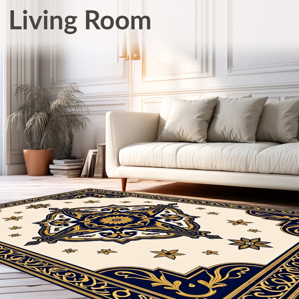 Deep Blue Golden Starburst Radiance Rug