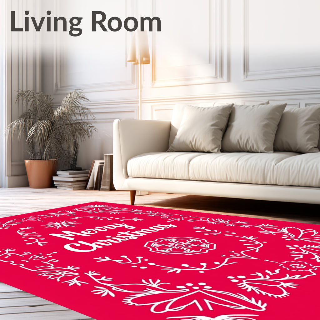 Crimson Holiday Floral Snowflake Garland Rug