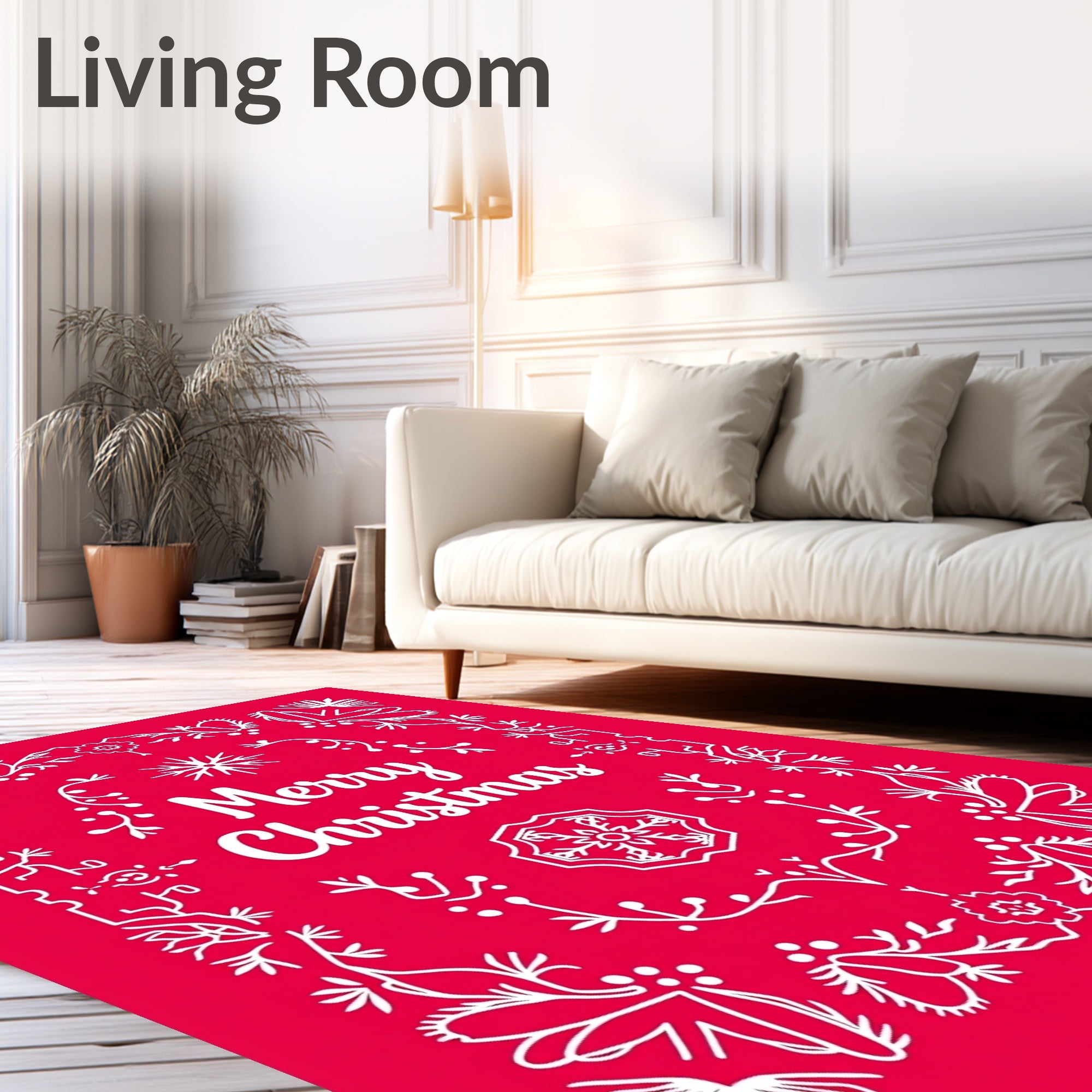 Crimson Holiday Floral Snowflake Garland Rug