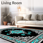 Turquoise Floral Medallion Black Rug