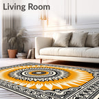Radiant Orange Sunburst Mandala Frame Rug