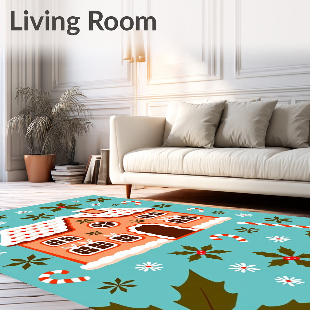 Orange Gingerbread House Candy Cane Holly Rug
