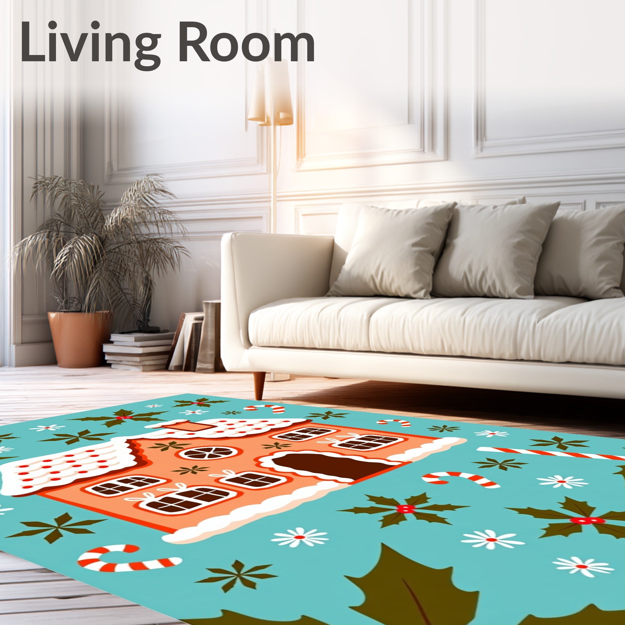 Orange Gingerbread House Candy Cane Holly Rug