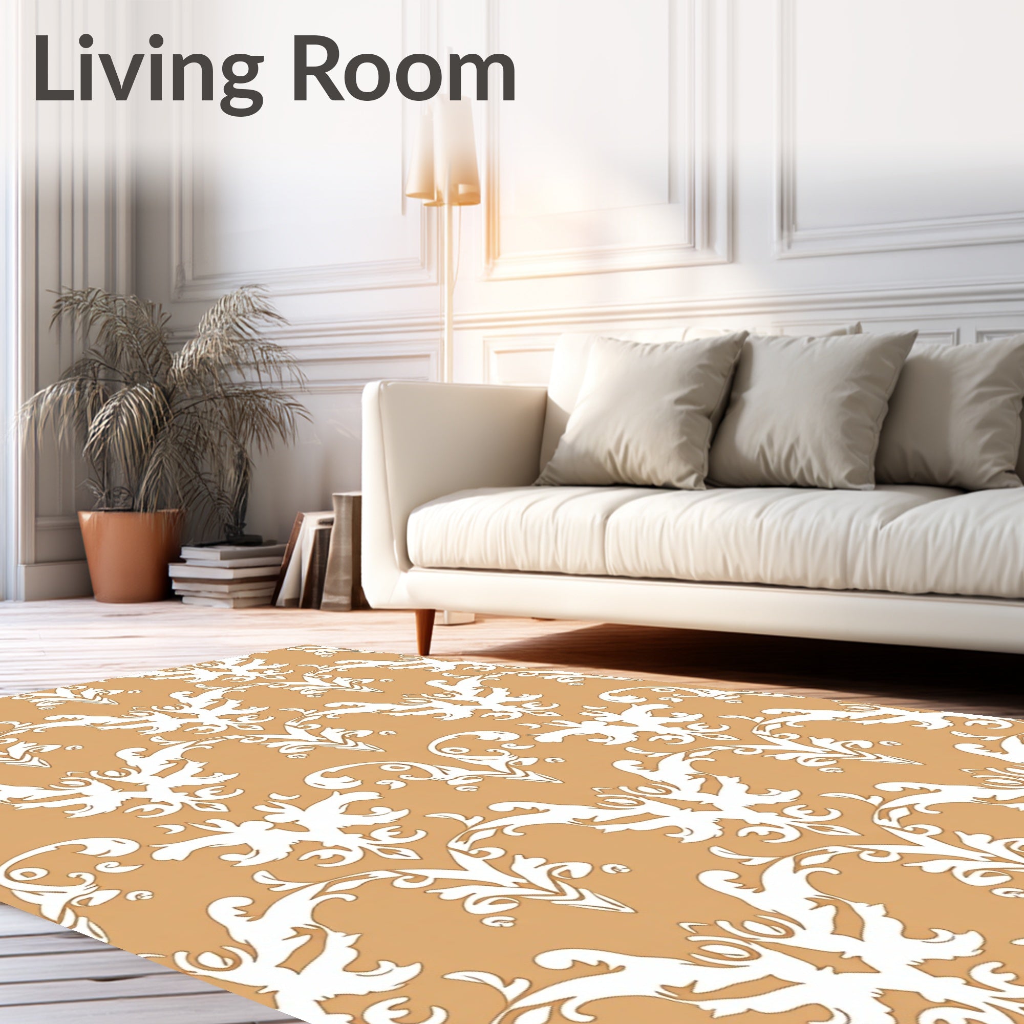 White Ornate Scrollwork Damask Rug
