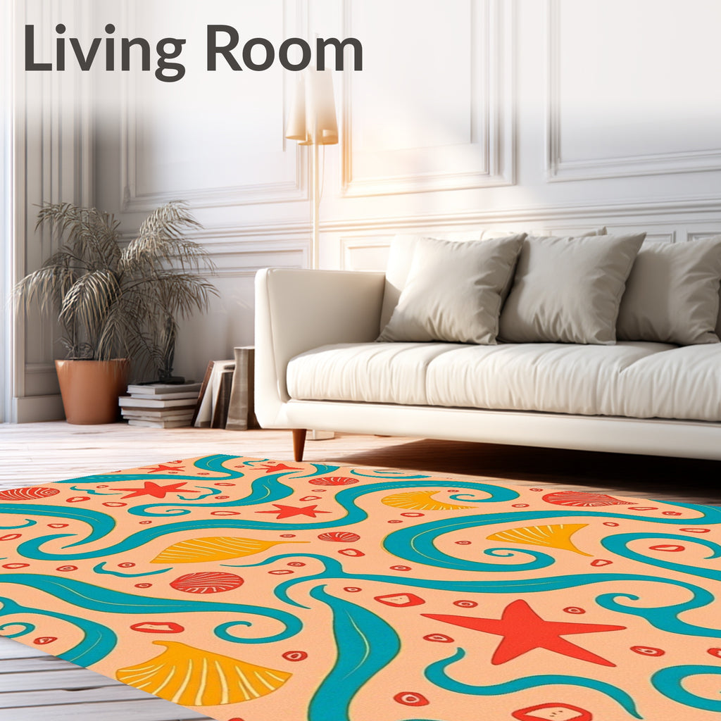 Coral Seashell Starfish Swirls Rug