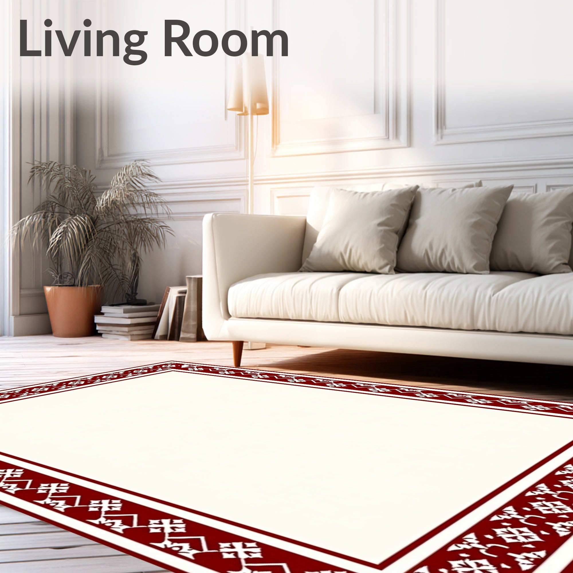 Crimson Geometric Border Rug