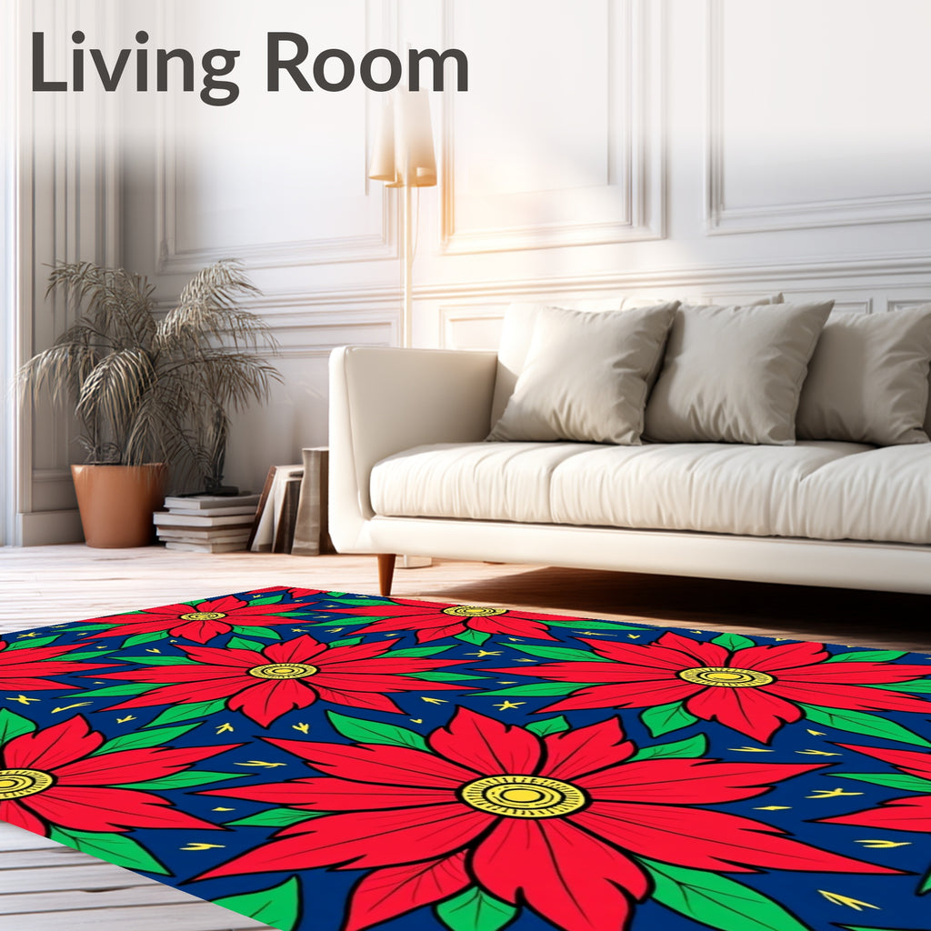 Bold Red Poinsettia Floral Rug