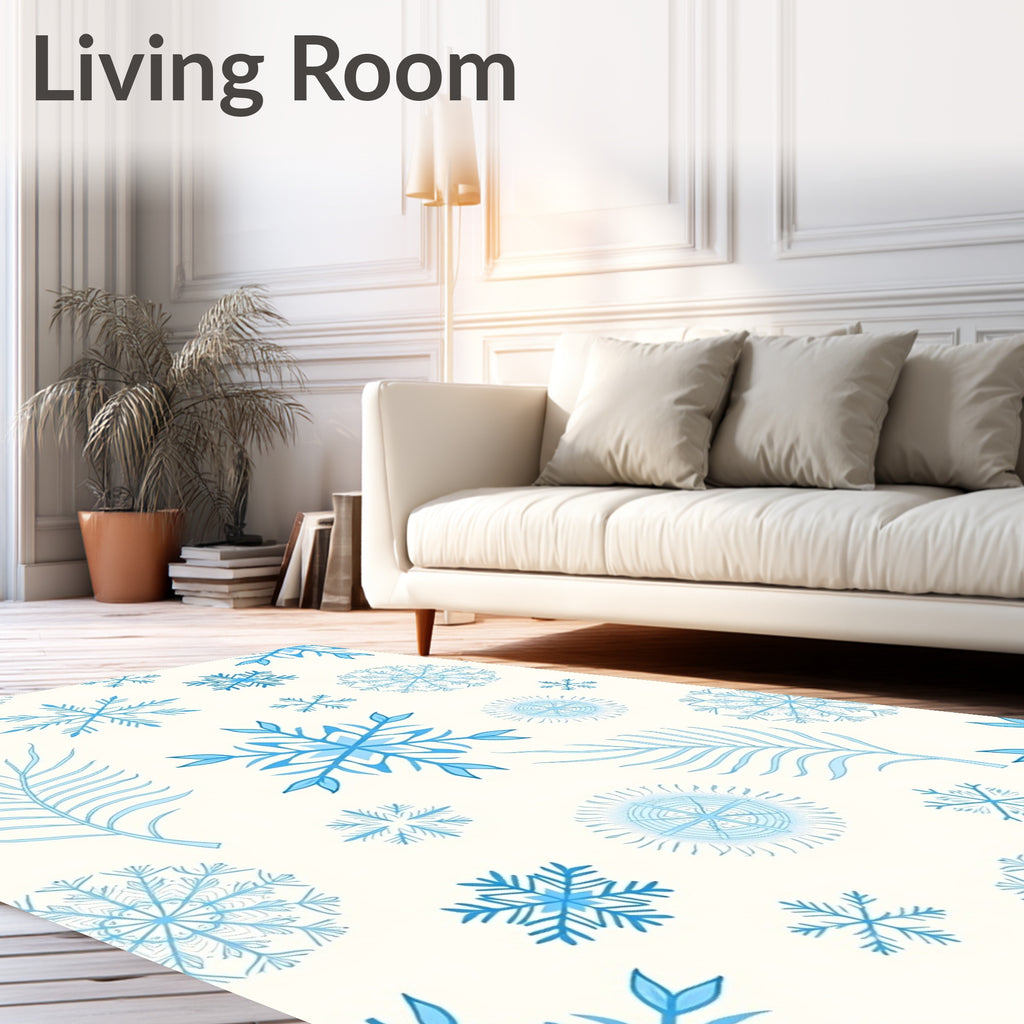 Light Blue Snowflake Winter Collection Rug