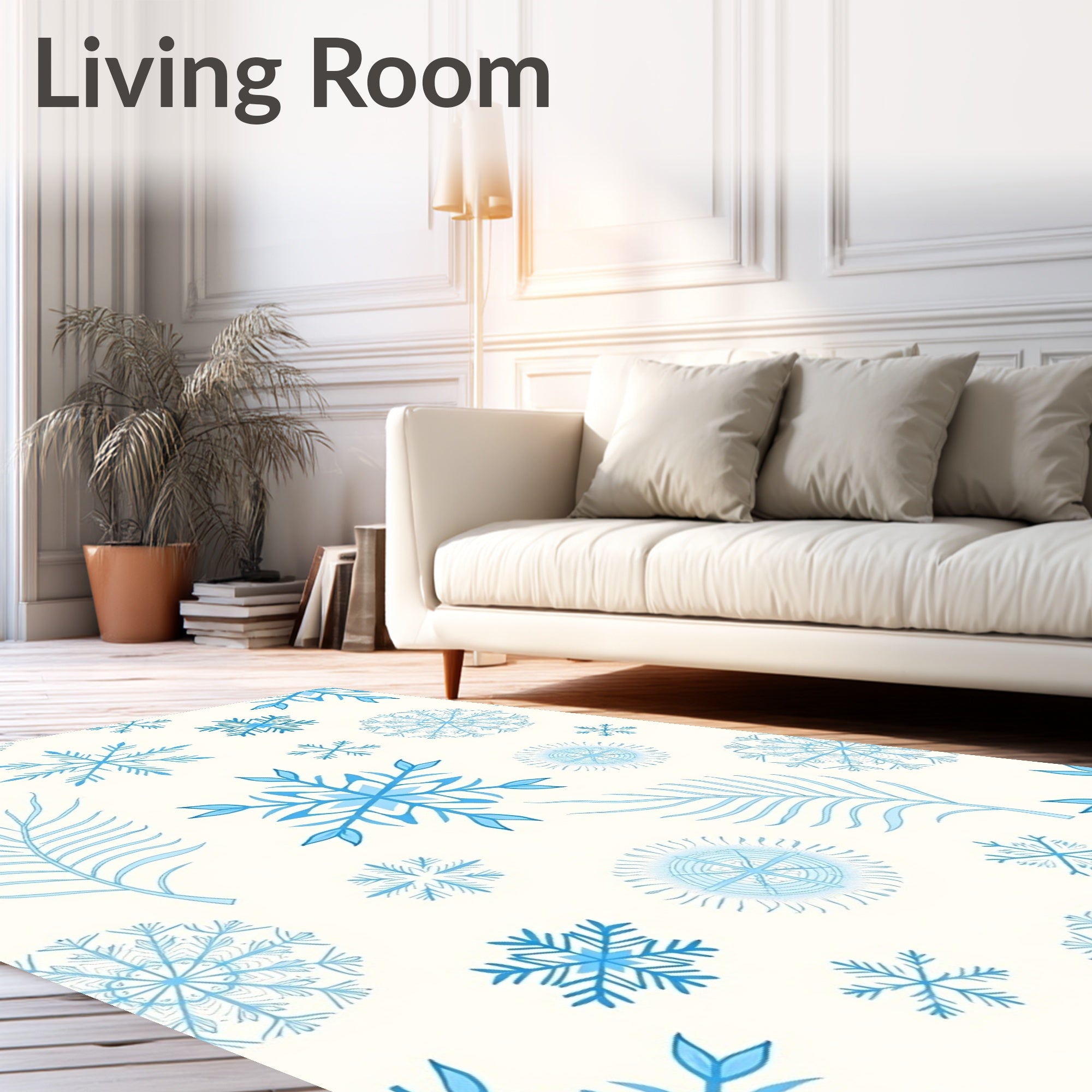 Light Blue Snowflake Winter Collection Rug