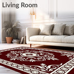 Deep Red Cream Ornamental Medallion Border Rug