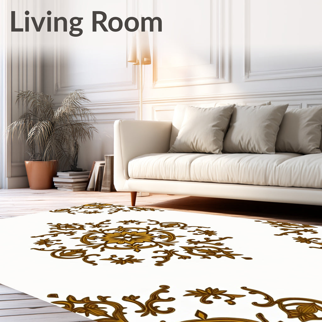Ornate Golden Floral Medallion Corners Rug