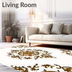 Ornate Golden Floral Medallion Corners Rug