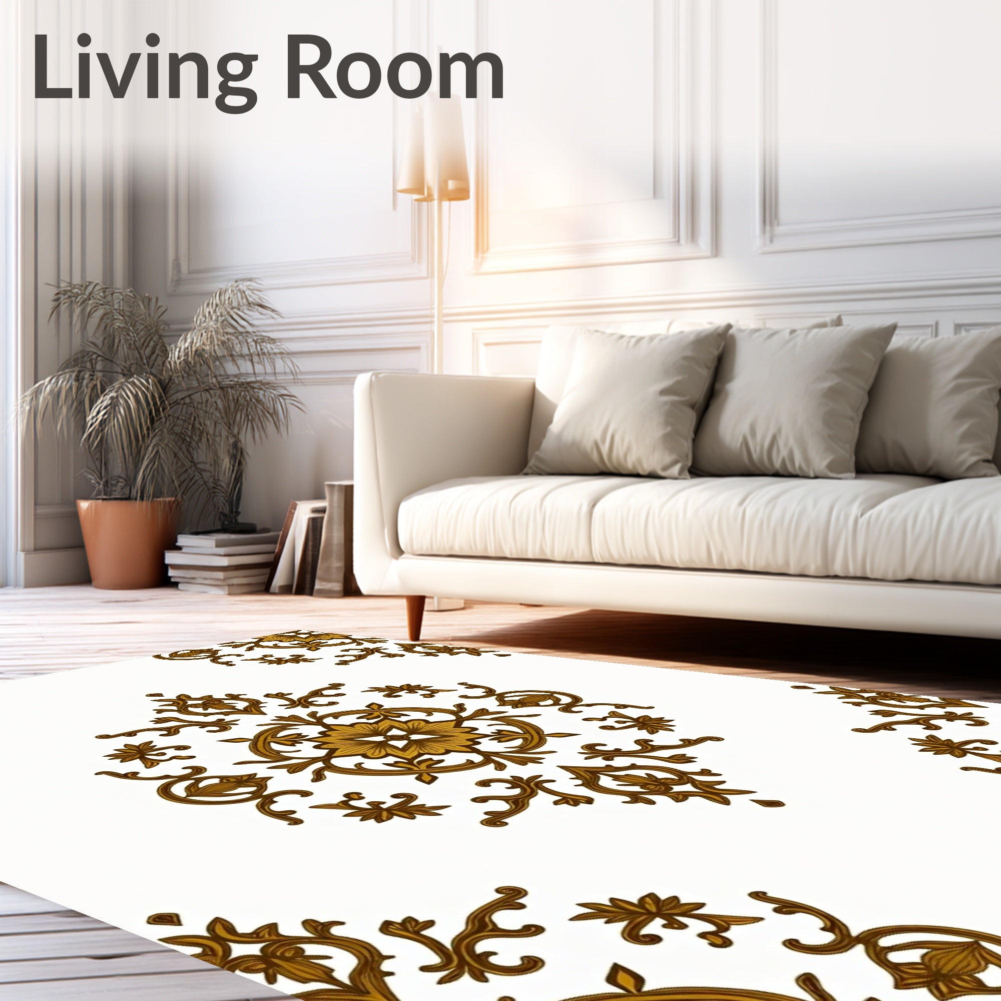 Ornate Golden Floral Medallion Corners Rug