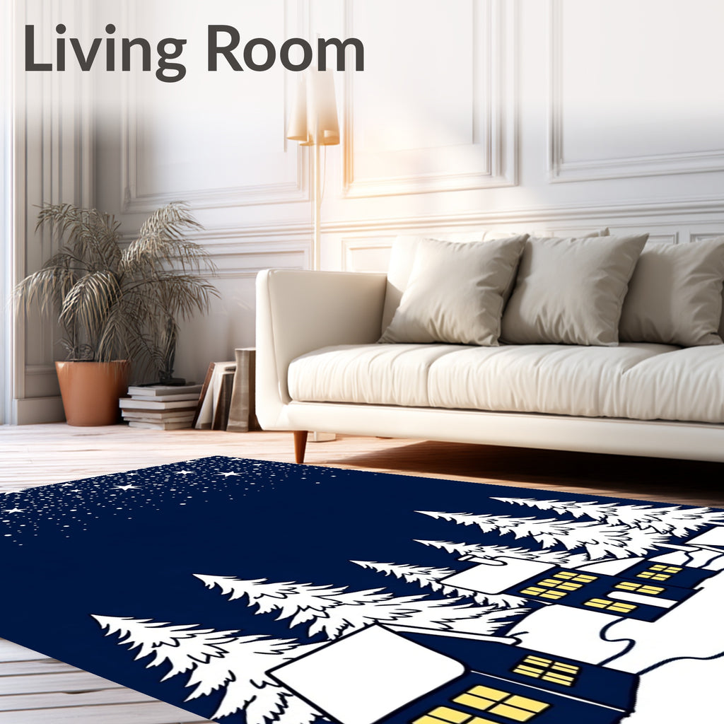 Midnight Sky Starry Village Scene Rug