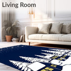 Midnight Sky Starry Village Scene Rug