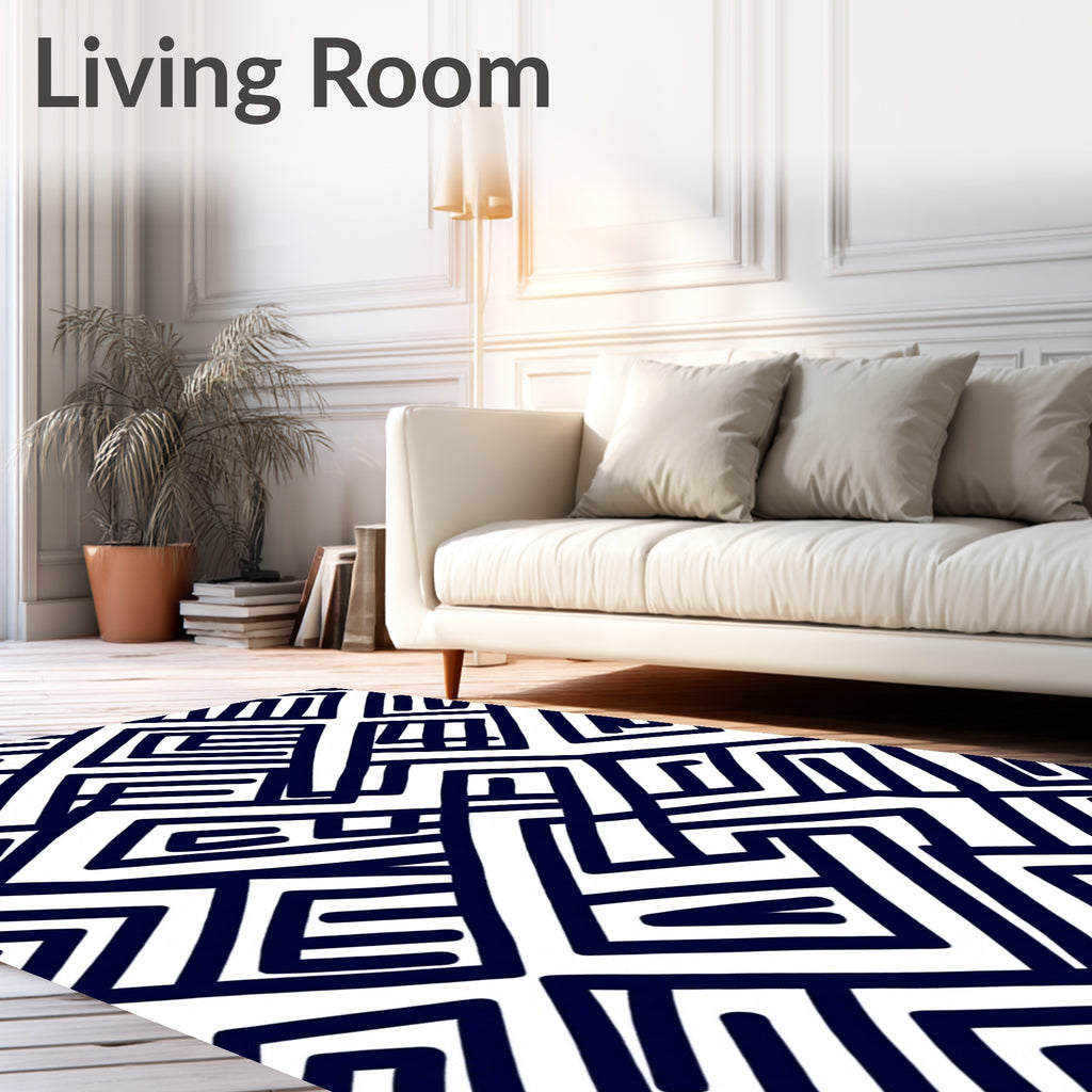 Navy Blue Geometric Maze Harmony Rug