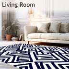 Navy Blue Geometric Maze Harmony Rug