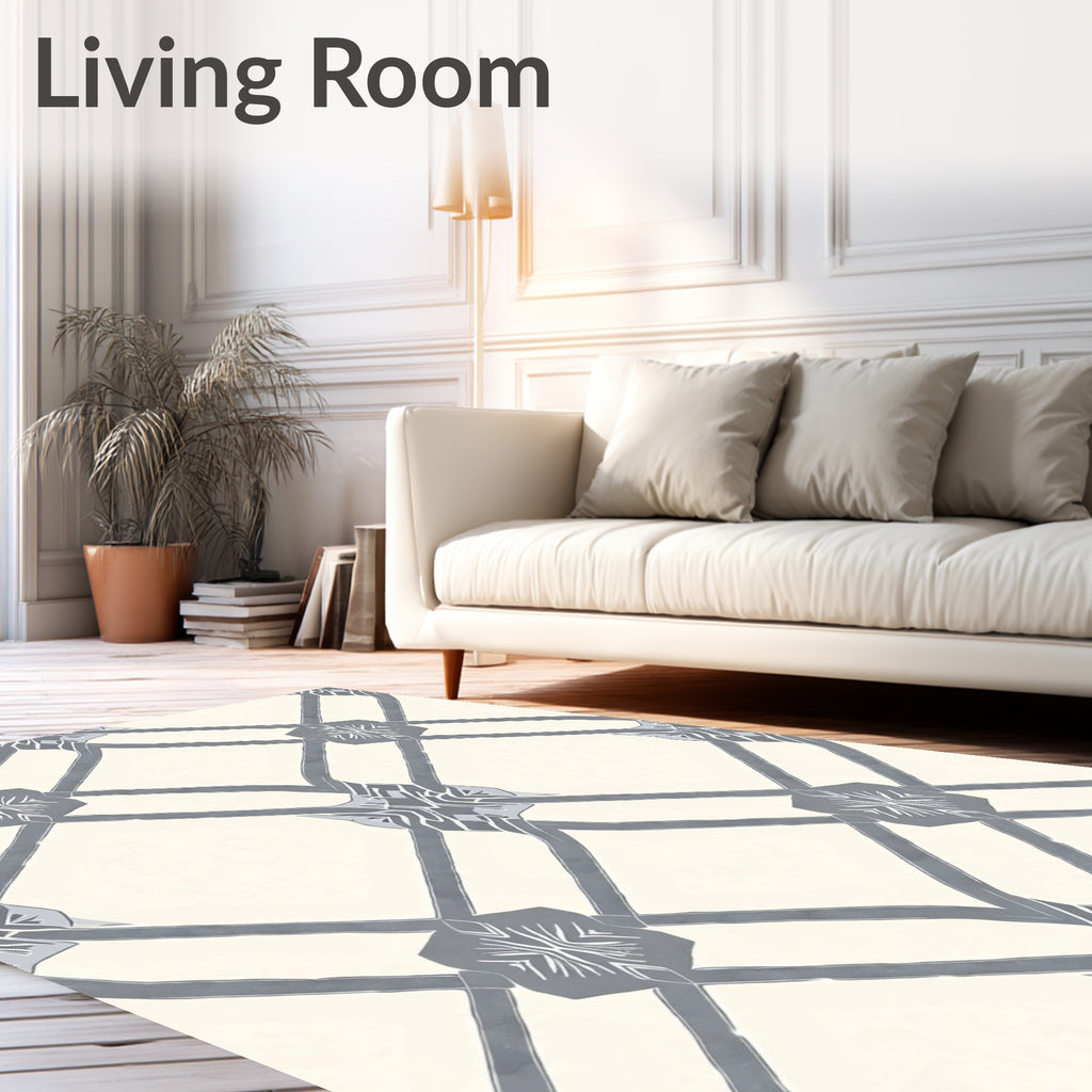 Gray Lattice Diamond Medallion Rug