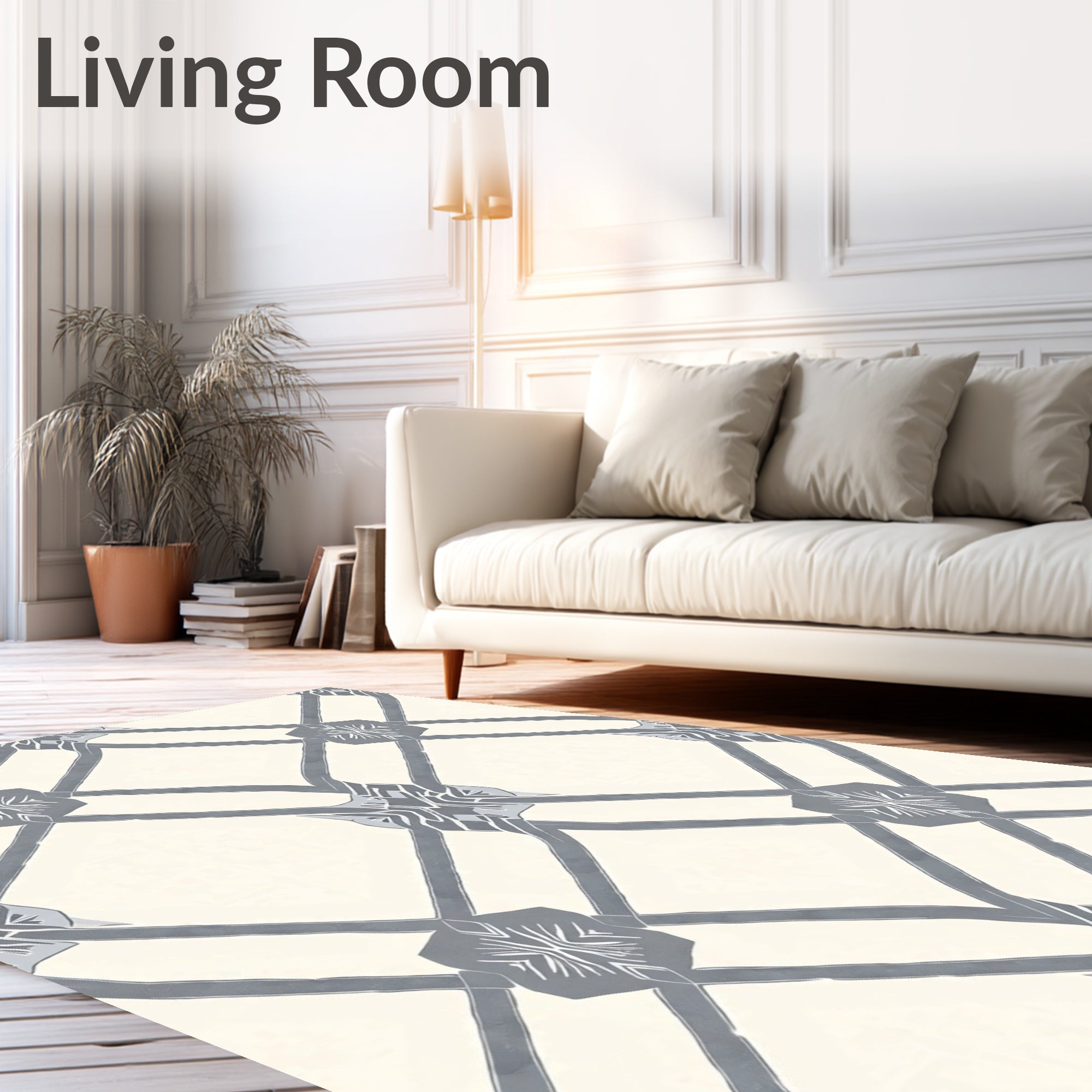 Gray Lattice Diamond Medallion Rug