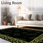 Black Green Fern Leaf Border Art Rug
