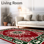 Crimson Cream Green Floral Medallion Overlay Rug