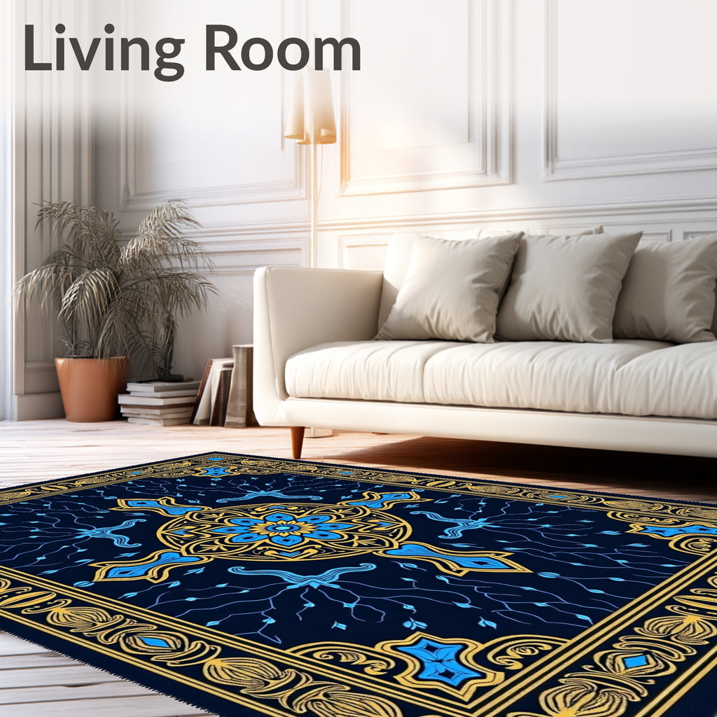 Blue and Gold Medallion Branch Rug
