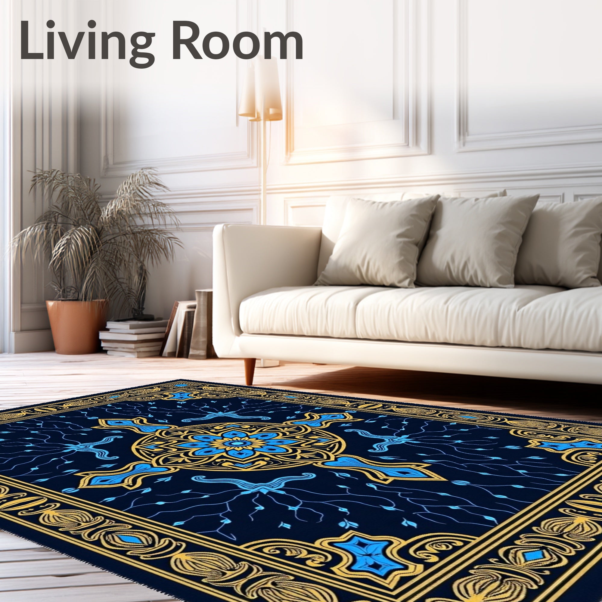 Blue and Gold Medallion Branch Rug