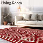 Crimson Interlocking Linear Geometric Rug