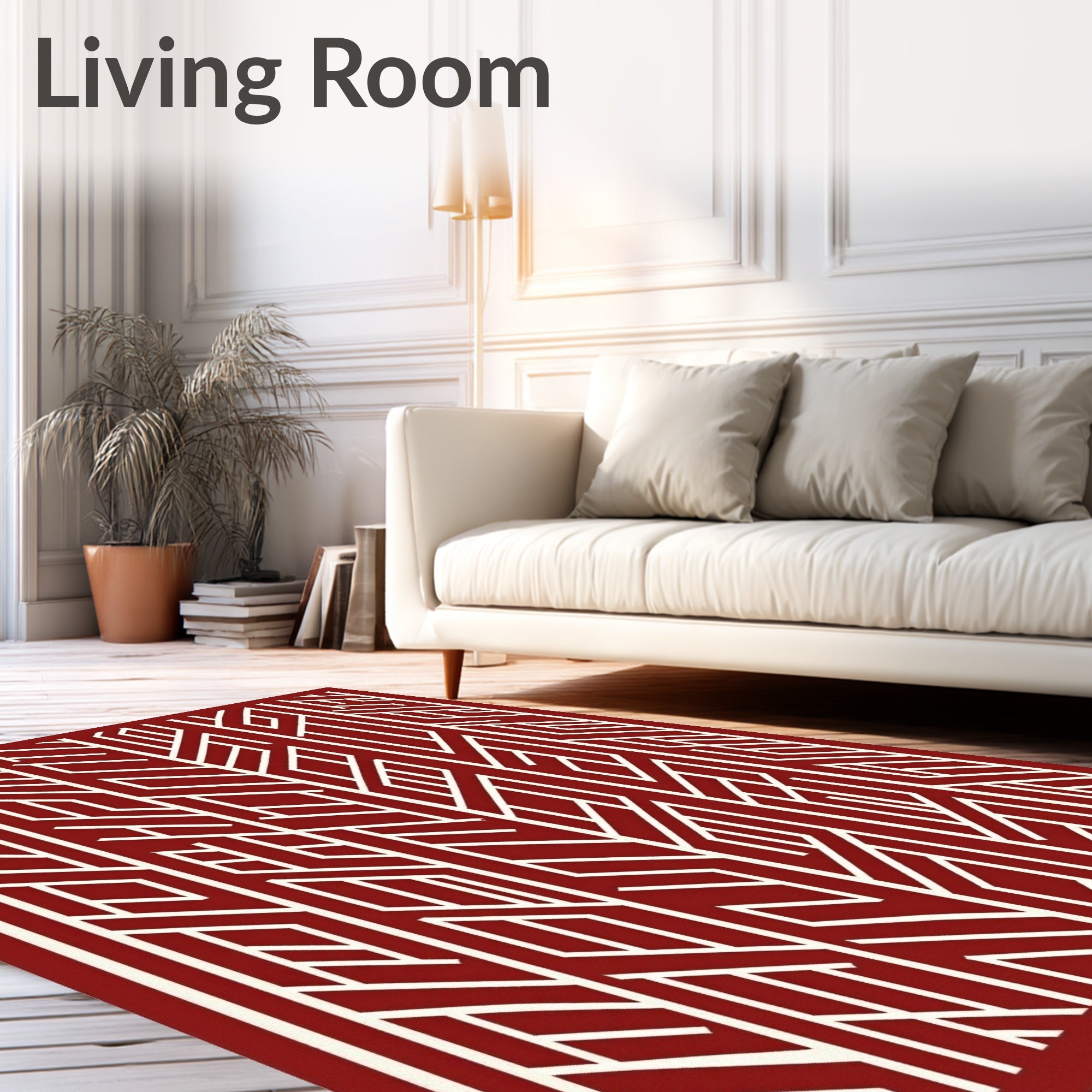 Crimson Interlocking Linear Geometric Rug